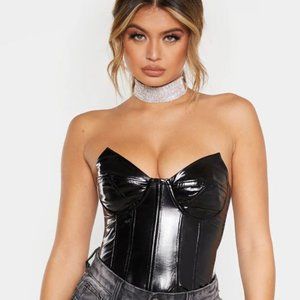 Black Faux Leather V Wire Bodysuit